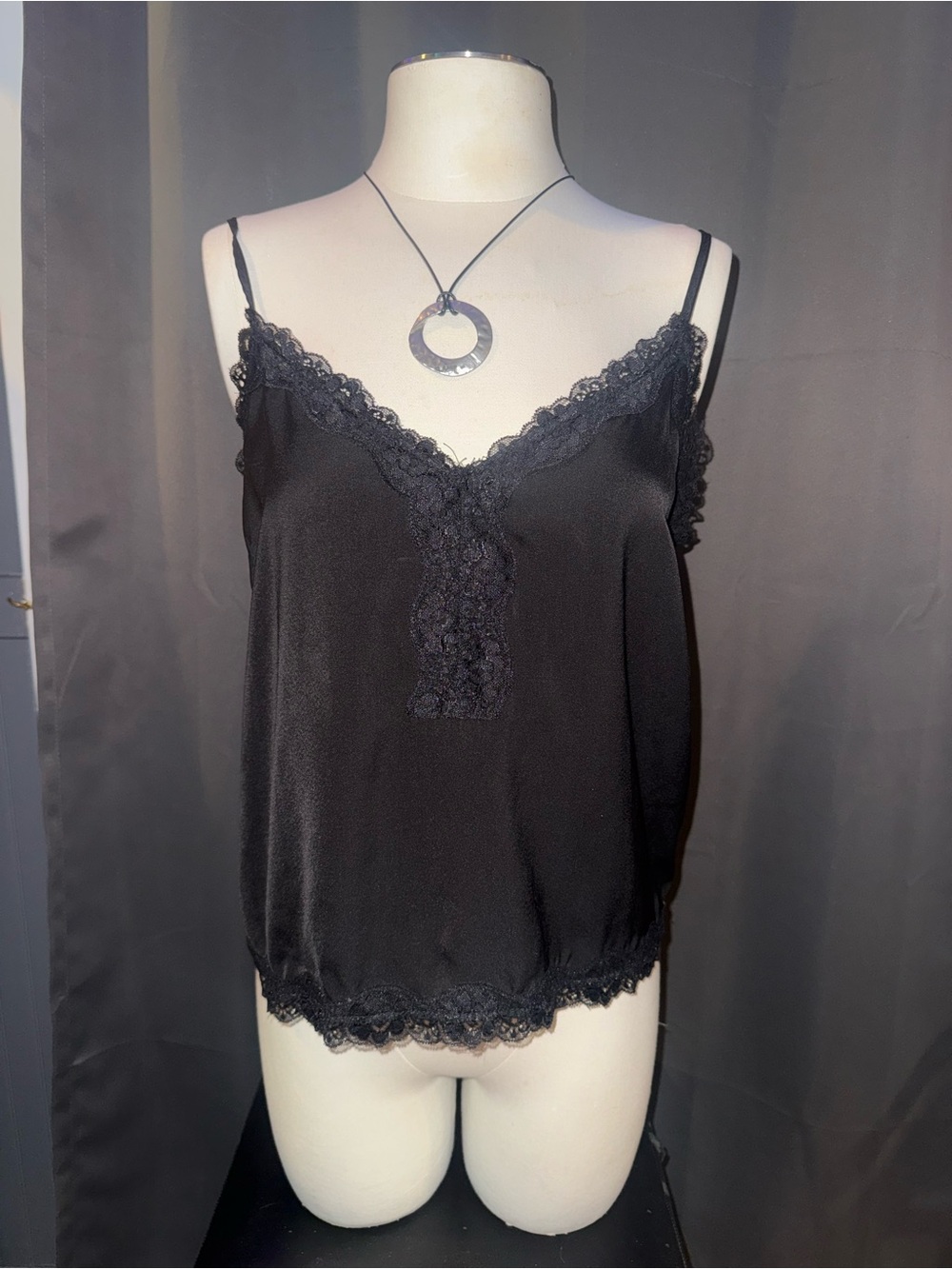 Forever 21 Black Lace Trim Satin Camisole